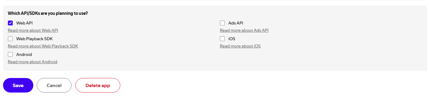 „Web API“ auswählen und speichern